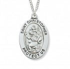 Boys Wide Oval St. Christopher Medal Sterling Silver - 1 1/16 inch