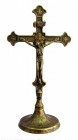 Standing Crucifix in Antiqued Brass - 11.5 Inches