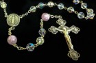 Swarovski Crystal Rosary with Pink Flower Murano Glass Our Father Beads