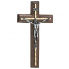 Walnut Crucifix Silver Overlay, 10 Inch