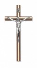 Slimline Walnut Wall Crucifix with Gold-Tone Inlay 10 inch Beveled