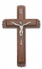 Walnut Wood Sick Call Crucifix Set with Silver Corpus - 11“H