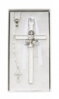 White Enamel First Communion Wall Cross and Rosary Set