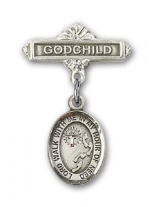 Baby Badge with Footprints Cross Charm and Godchild Badge Pin [BLBP1538]