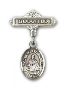 Baby Badge with Infant of Prague Charm and Godchild Badge Pin [BLBP1335]