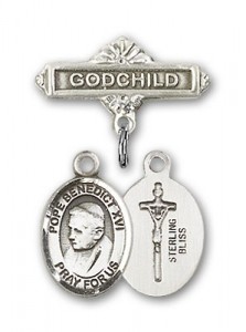 Baby Badge with Pope Benedict XVI Charm and Godchild Badge Pin [BLBP1524]