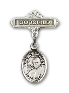 Baby Badge with Pope John Paul II Charm and Godchild Badge Pin [BLBP1517]
