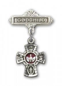 Baby Badge with Red 5-Way Charm and Godchild Badge Pin [BLBP0137]