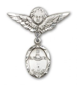 Baby Pin with Baptism Charm and Angel with Larger Wings Badge Pin [BLBP0046]