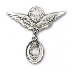 Baby Pin with Baptism Charm and Angel with Larger Wings Badge Pin [BLBP0088]