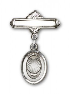 Baby Pin with Baptism Charm and Polished Engravable Badge Pin [BLBP0085]