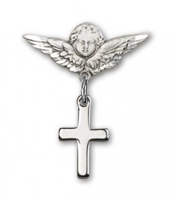 Baby Pin with Cross Charm and Angel with Smaller Wings Badge Pin [BLBP0096]