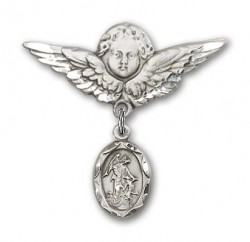 Baby Pin with Guardian Angel Charm and Angel with Larger Wings Badge Pin [BLBP0035]