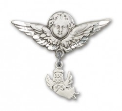 Baby Pin with Guardian Angel Charm and Angel with Larger Wings Badge Pin [BLBP0109]