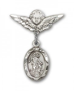 Baby Pin with Guardian Angel Charm and Angel with Smaller Wings Badge Pin [BLBP0037]