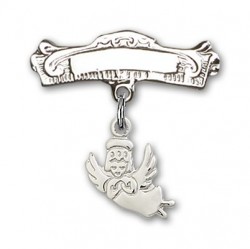 Baby Pin with Guardian Angel Charm and Arched Polished Engravable Badge Pin [BLBP0108]