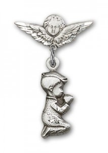 Baby Pin with Praying Boy Charm and Angel with Smaller Wings Badge Pin [BLBP0199]