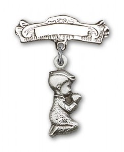 Baby Pin with Praying Boy Charm and Arched Polished Engravable Badge Pin [BLBP0197]