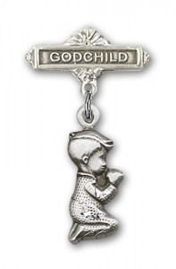 Baby Pin with Praying Boy Charm and Godchild Badge Pin [BLBP0200]