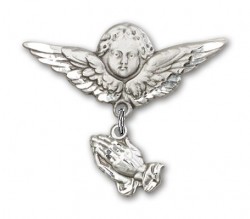 Baby Pin with Praying Hands Charm and Angel with Larger Wings Badge Pin [BLBP0018]