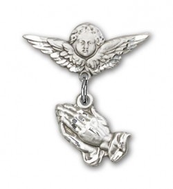 Baby Pin with Praying Hands Charm and Angel with Smaller Wings Badge Pin [BLBP0019]