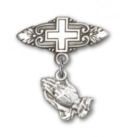Baby Pin with Praying Hands Charm and Badge Pin with Cross [BLBP0016]