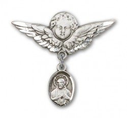 Baby Pin with Scapular Charm and Angel with Larger Wings Badge Pin [BLBP0078]