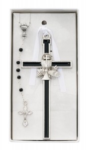 Black Enamel First Communion Wall Cross and Rosary [MV1050]