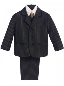 Boy's 5 Piece Black and Gold Pinstripe Suit with Gold Tie [LBS0111]