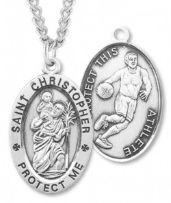 Men's St. Christopher Basketball Medal Sterling Silver [HMM1013]