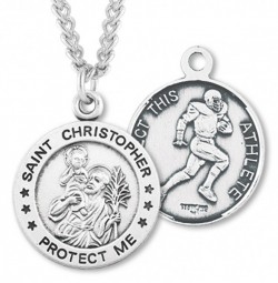 Men's Sterling Silver Round Saint Christopher Football Medal [HMM1003]