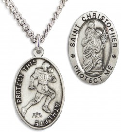 Men's Sterling Silver Saint Christopher Football Medal [HMM1016]