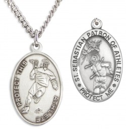 Men's St. Sebastian Lacrosse Medal Sterling Silver [HMM1030]