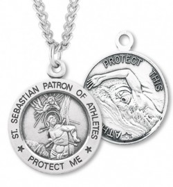 Men's St. Sebastian Swimming Medal Sterling Silver [HMM1047]