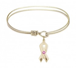 Cable Bangle Bracelet with a Cancer Awareness Charm [BRST021]