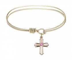 Cable Bangle Bracelet with a Cross Charm [BRST003]