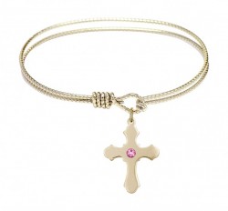 Cable Bangle Bracelet with a Cross Charm [BRST025]