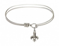 Cable Bangle Bracelet with a Fleur de Lis Charm [BRC0293]