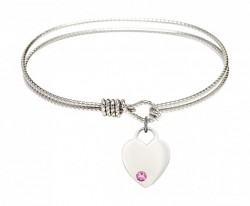 Cable Bangle Bracelet with a Heart Charm [BRST008]