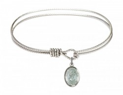 Cable Bangle Bracelet with a Saint Christopher with blue enamel Charm [BRC9022E]