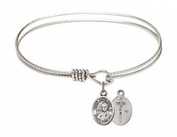 Cable Bangle Bracelet with a Saint John Paul II Charm [BRC9234]