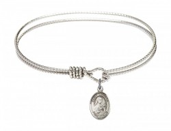 Cable Bangle Bracelet with a Saint Theresa of Lisieux Charm [BRC9106]