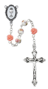 Ceramic Peach and White Girls First Communion Rosary [MVR0629]