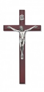 Cherry Stained Beveled Wall Crucifix - 10 inch [CRX3858]