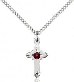 Child's Pointed Edge Cross Pendant with Birthstone Options [BLST2525]