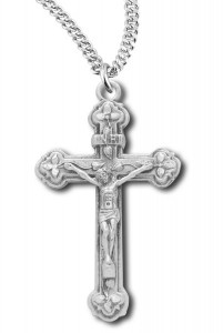 Raised Floral Tip Crucifix Medal Sterling Silver [RECRX1021]