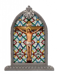 Crucifixion Glass Art in Arched Frame [HFA8301]
