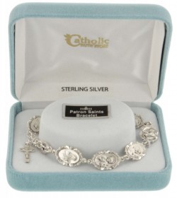 Eight Saints Sterling Silver Charm Bracelet with Crucifix [HRB1014]