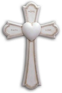 Faith, Hope and Love Cross, Antiqued Resin - 7 1/4 inch [GSS067]