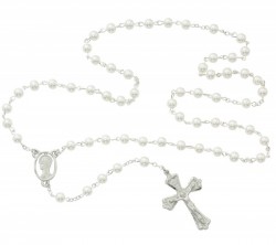 Faux Pearl Rosary with Blessed Mother centerpiece [MVRB1098]